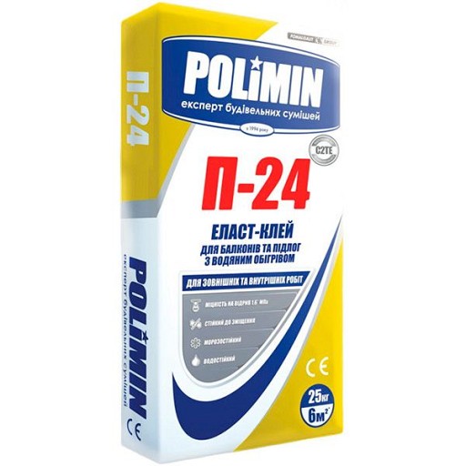 Клей д/плитки Polimin П-24 Elastic (сірий) 25 кг