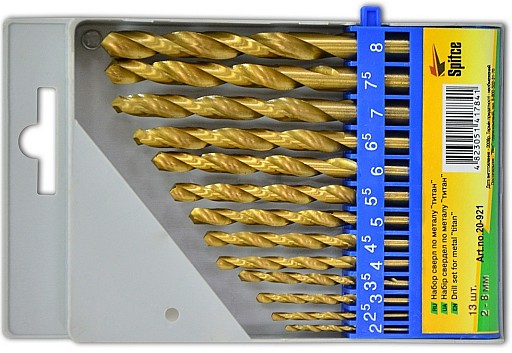 Набір свердел метал 13 шт 2,0-8,0 титан 20-921